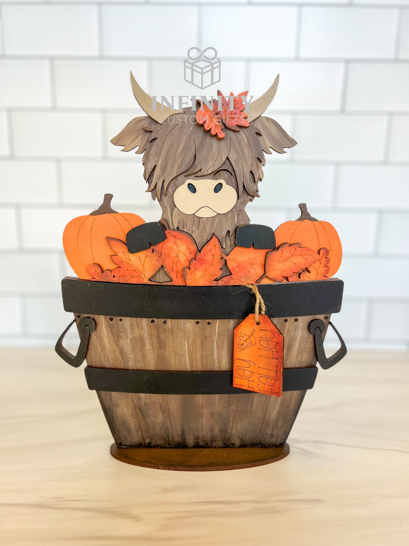 Fall Highland Cow For The Flower Basket Interchangeable Insert