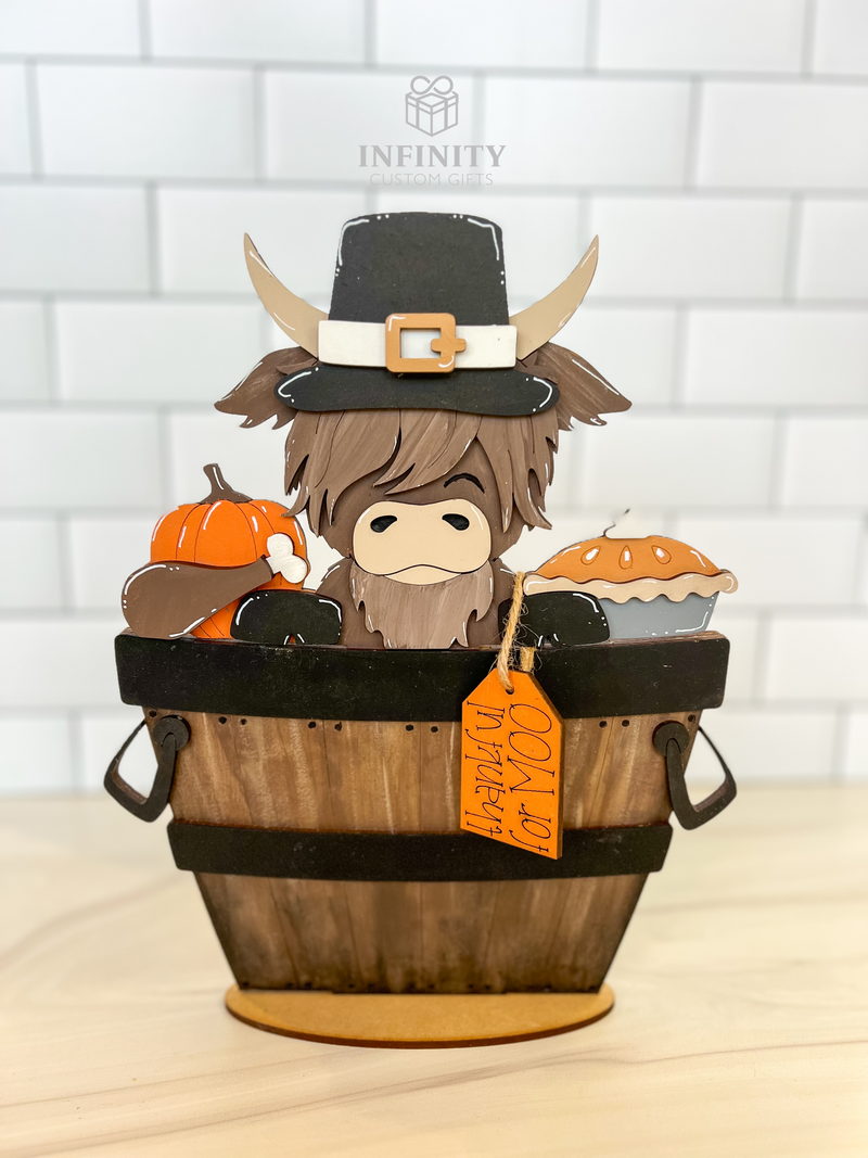 Thanksgiving Highland Cow For The Flower Basket Interchangeable Insert