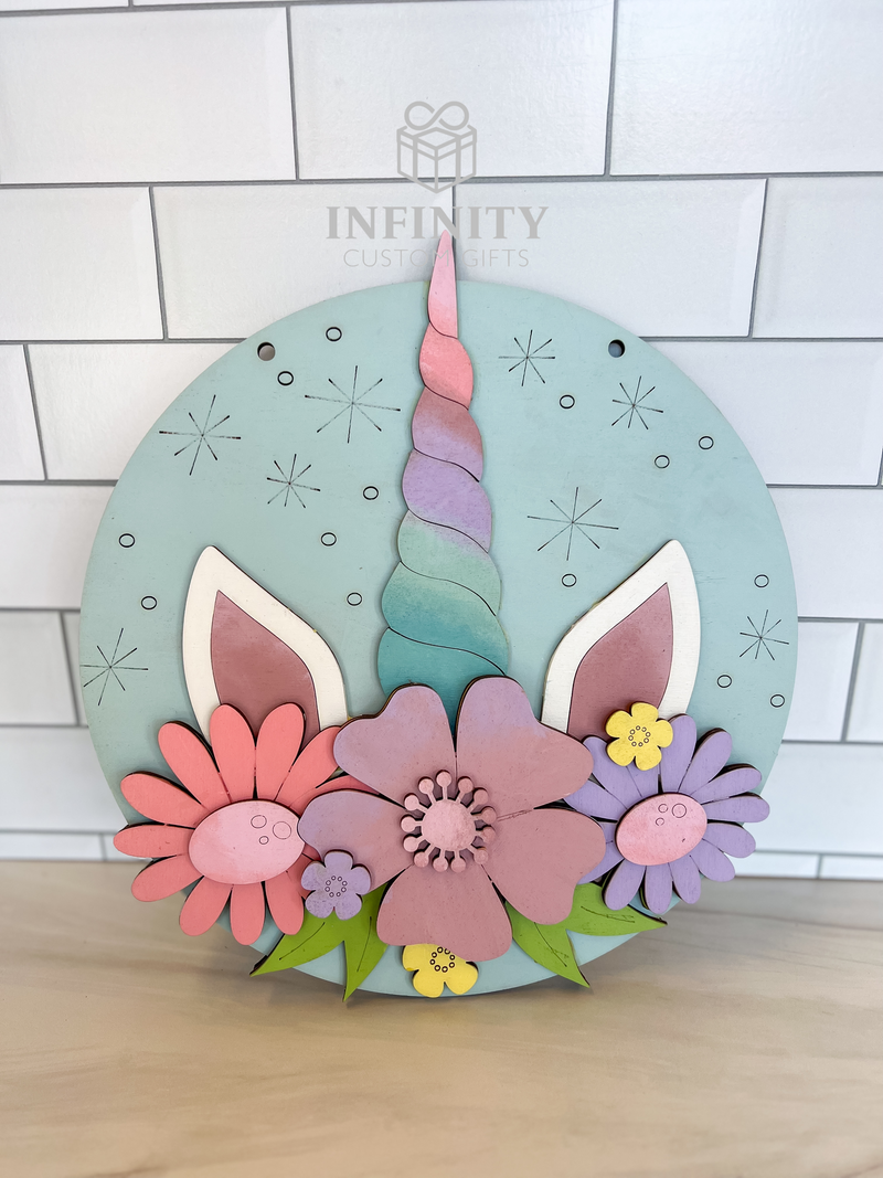 Unicorn Flower Door Hanger