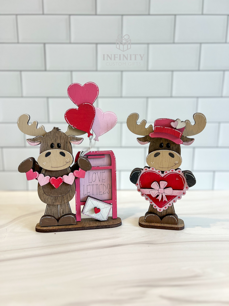 Valentine's Moose with Mailbox and Moose with Heart Set